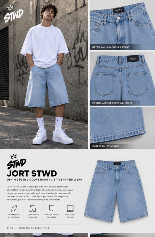 Jort Denim Noir Oversize Streetwear
