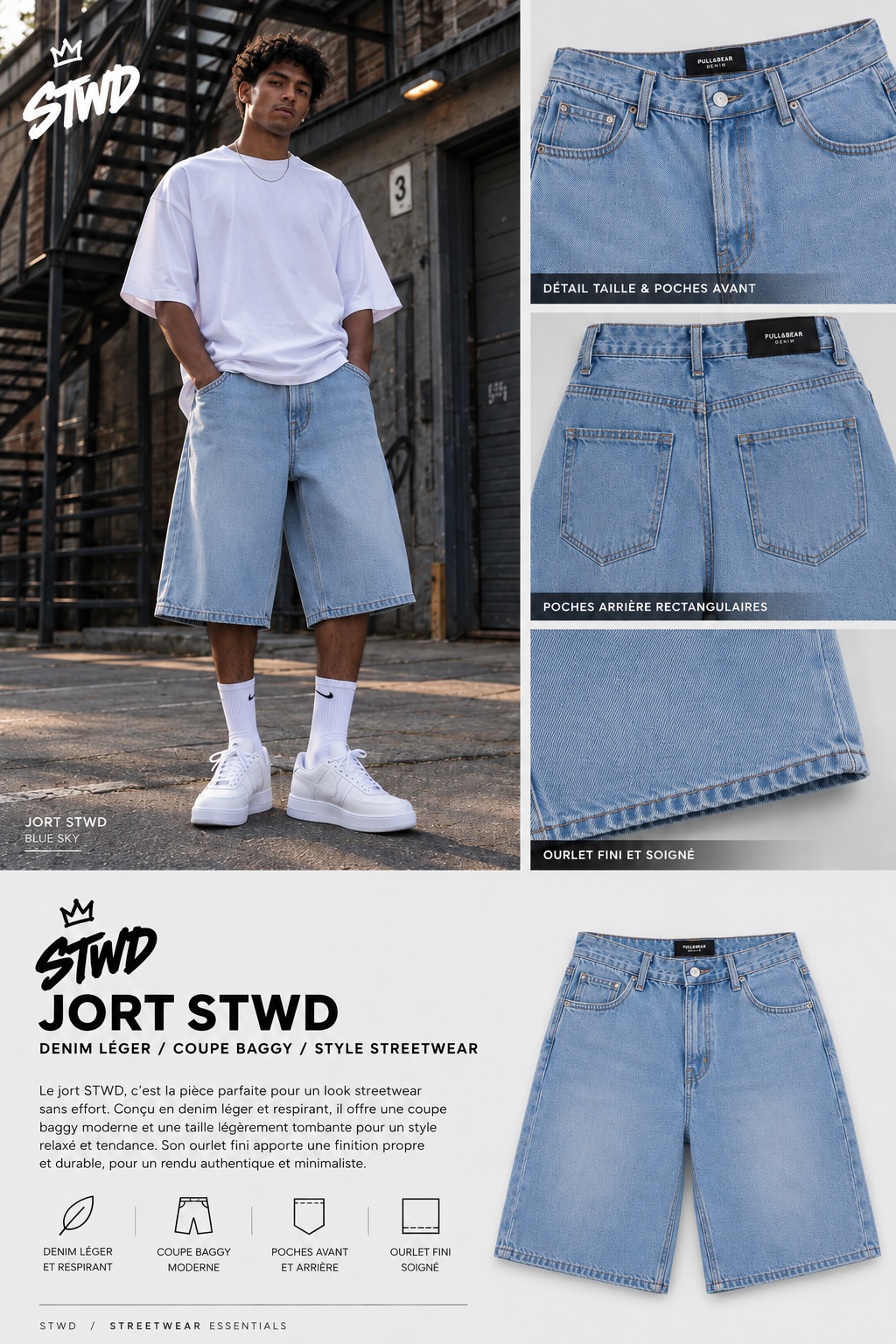 Jort Denim Sky Blue Oversize Streetwear
