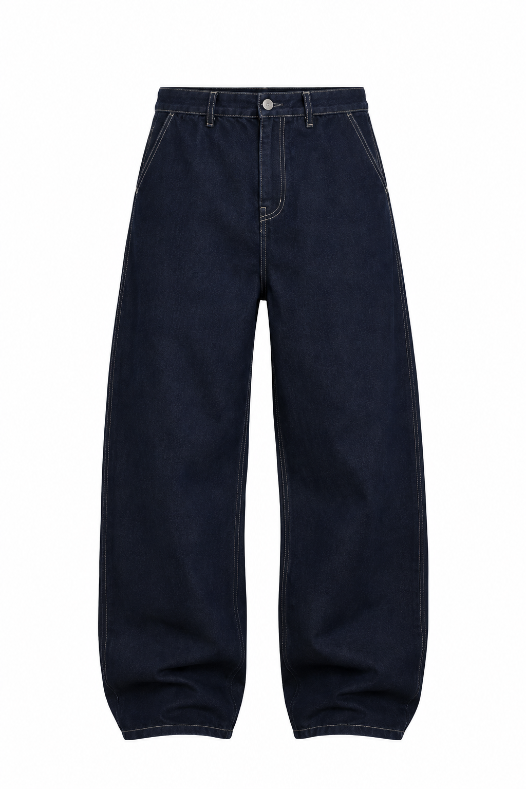 Jean baggy raw denim jean bleu brut, coupe baggy et style minimaliste. Confortable et facile à porter au quotidien.